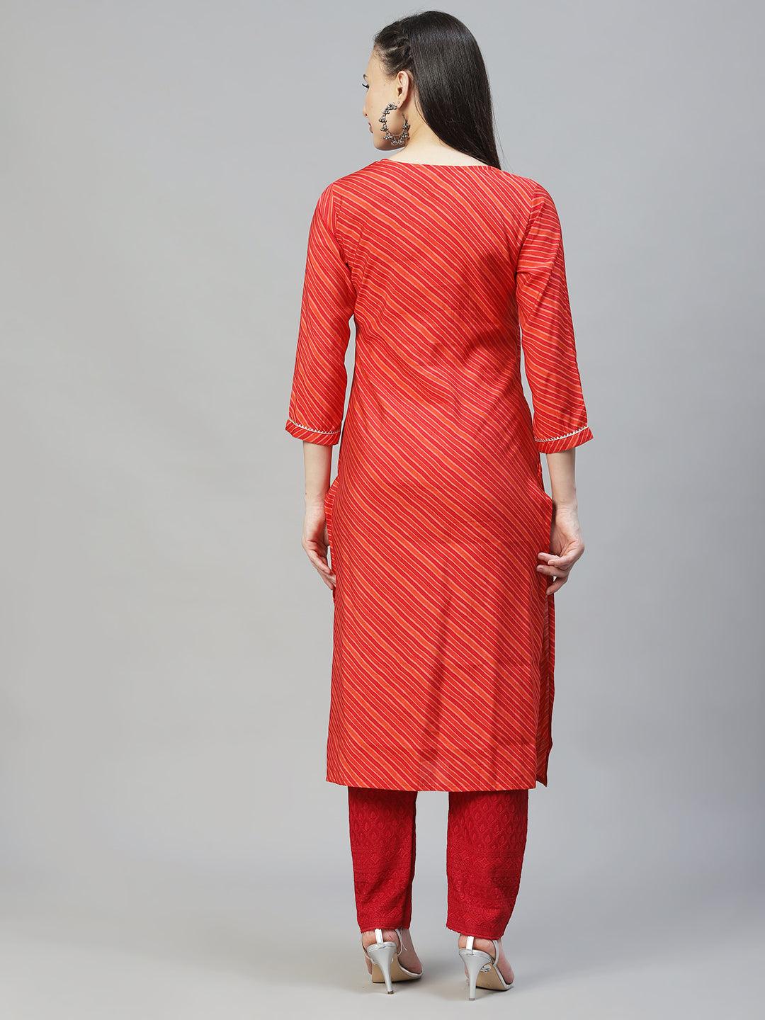 Leheriya Printed & Embroidered Straight Fit Kurta - Multi - Indiakreations