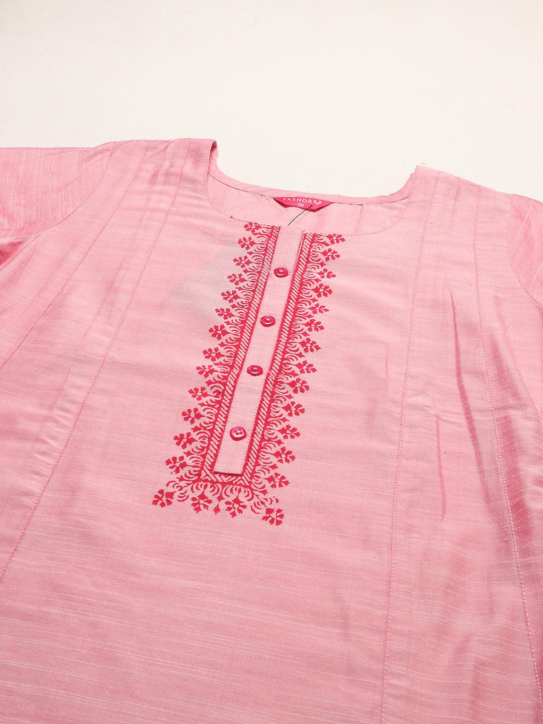 Ethnic Printed Anarkali Flared Kurta – Pink - Indiakreations