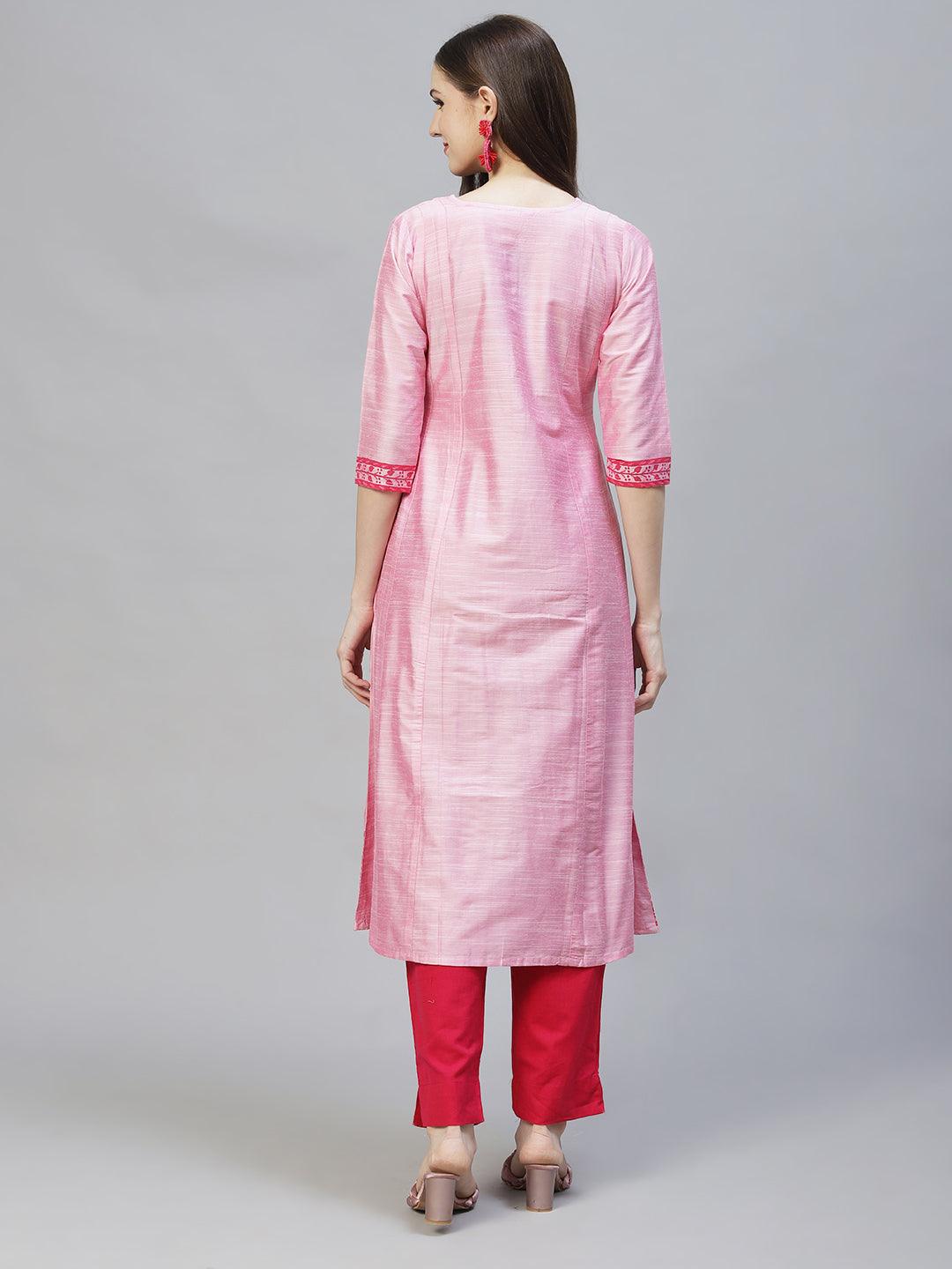 Ethnic Printed Anarkali Flared Kurta – Pink - Indiakreations