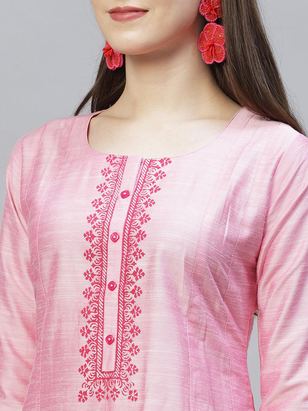 Ethnic Printed Anarkali Flared Kurta – Pink - Indiakreations