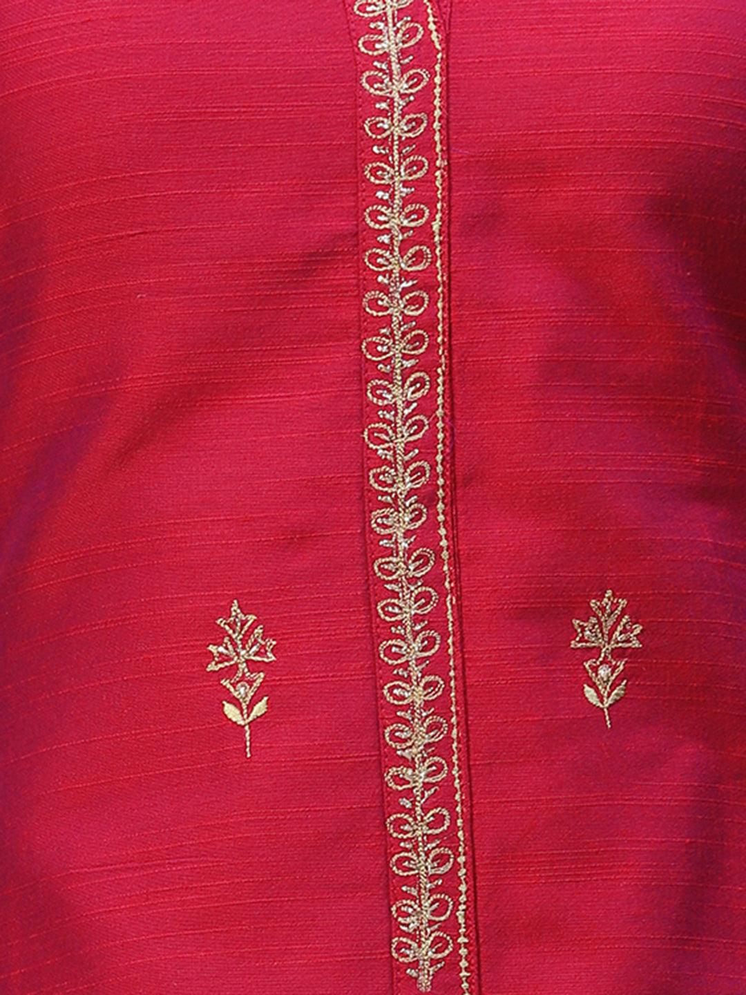 Ethnic Embroidered Straight Fit Kurta - Magenta Pink - Indiakreations