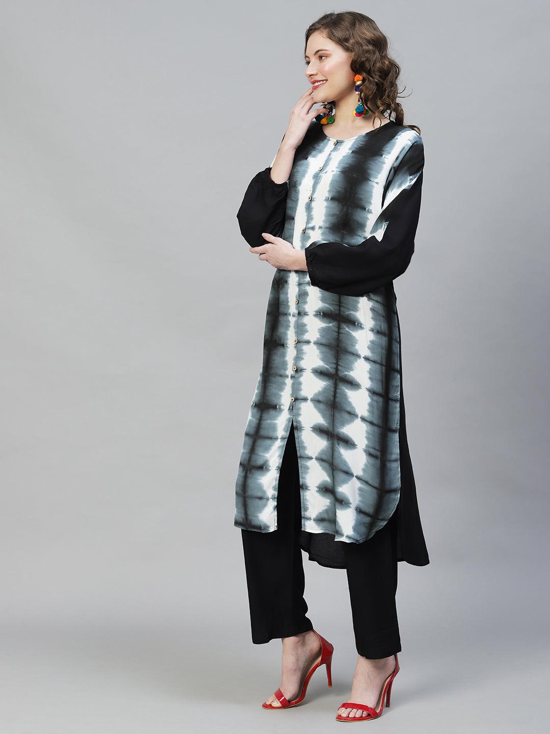 Tie-Dye Printed Straight Fit Kurta with Pants - Multi - Indiakreations