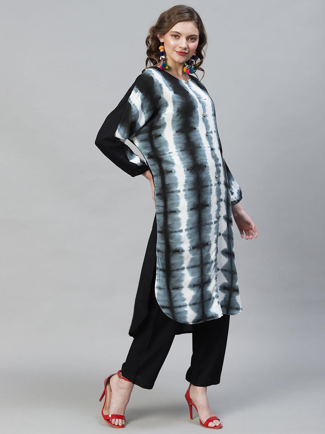 Tie-Dye Printed Straight Fit Kurta with Pants - Multi - Indiakreations