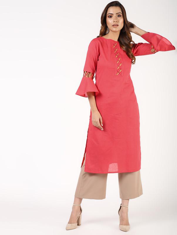 Women's Criss-Cross Bell Sleeves Straight Kurta - Aniyah