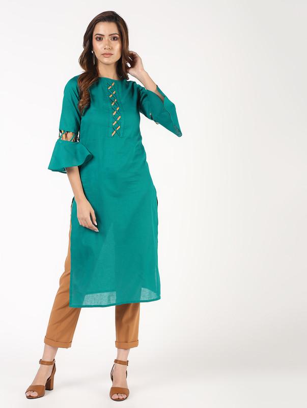 Women's Criss-Cross Bell Sleeves Straight Kurta - Aniyah