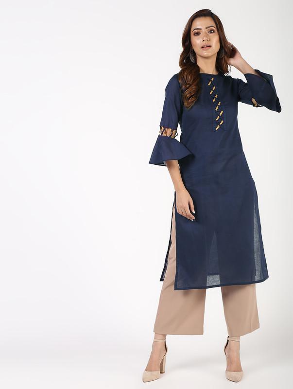 Women's Criss-Cross Bell Sleeves Straight Kurta - Aniyah