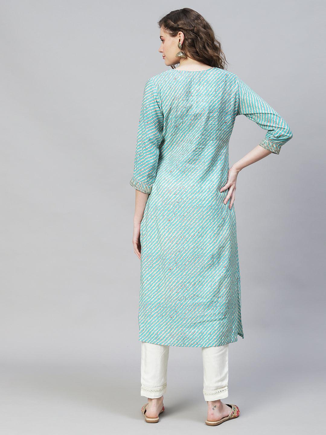 Leheriya Printed & Embroidered Straight Fit Kurta – Multi - Indiakreations