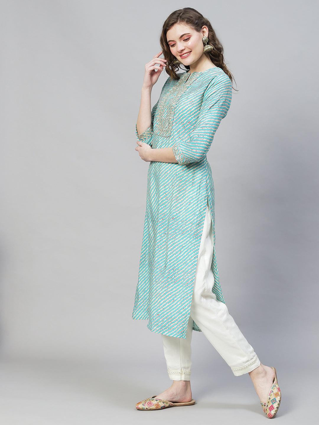 Leheriya Printed & Embroidered Straight Fit Kurta – Multi - Indiakreations