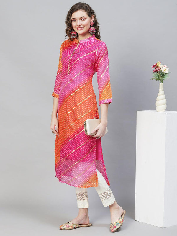 Bandhani Printed Straight Fit Kurta - Multi - Indiakreations