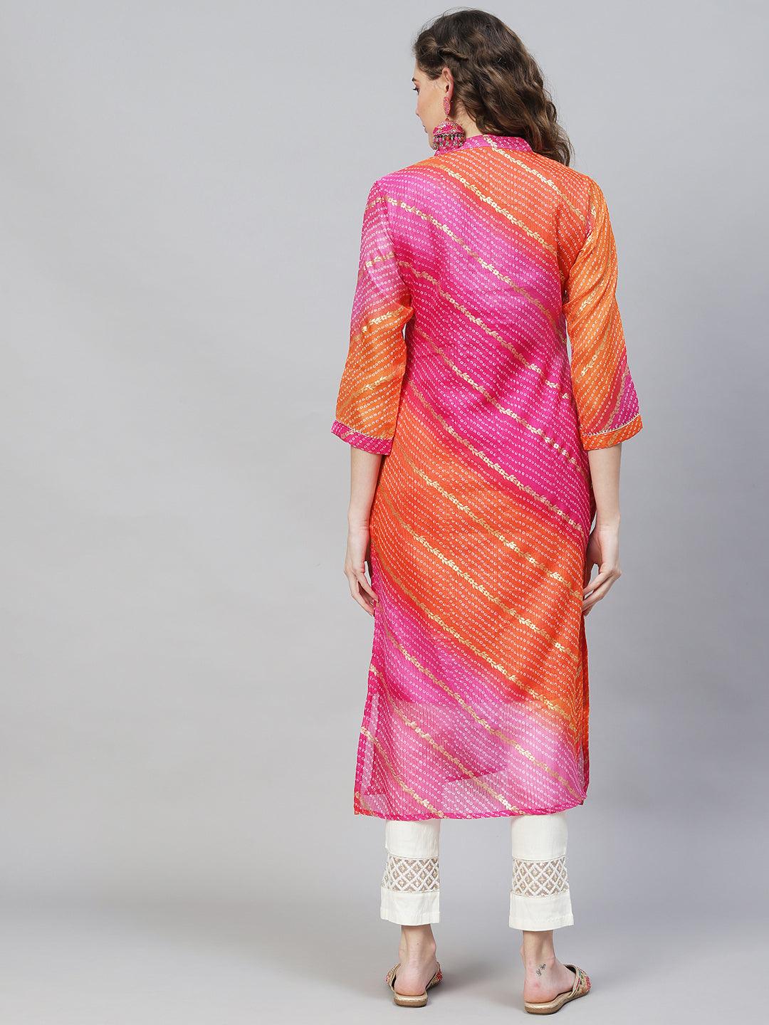 Bandhani Printed Straight Fit Kurta - Multi - Indiakreations