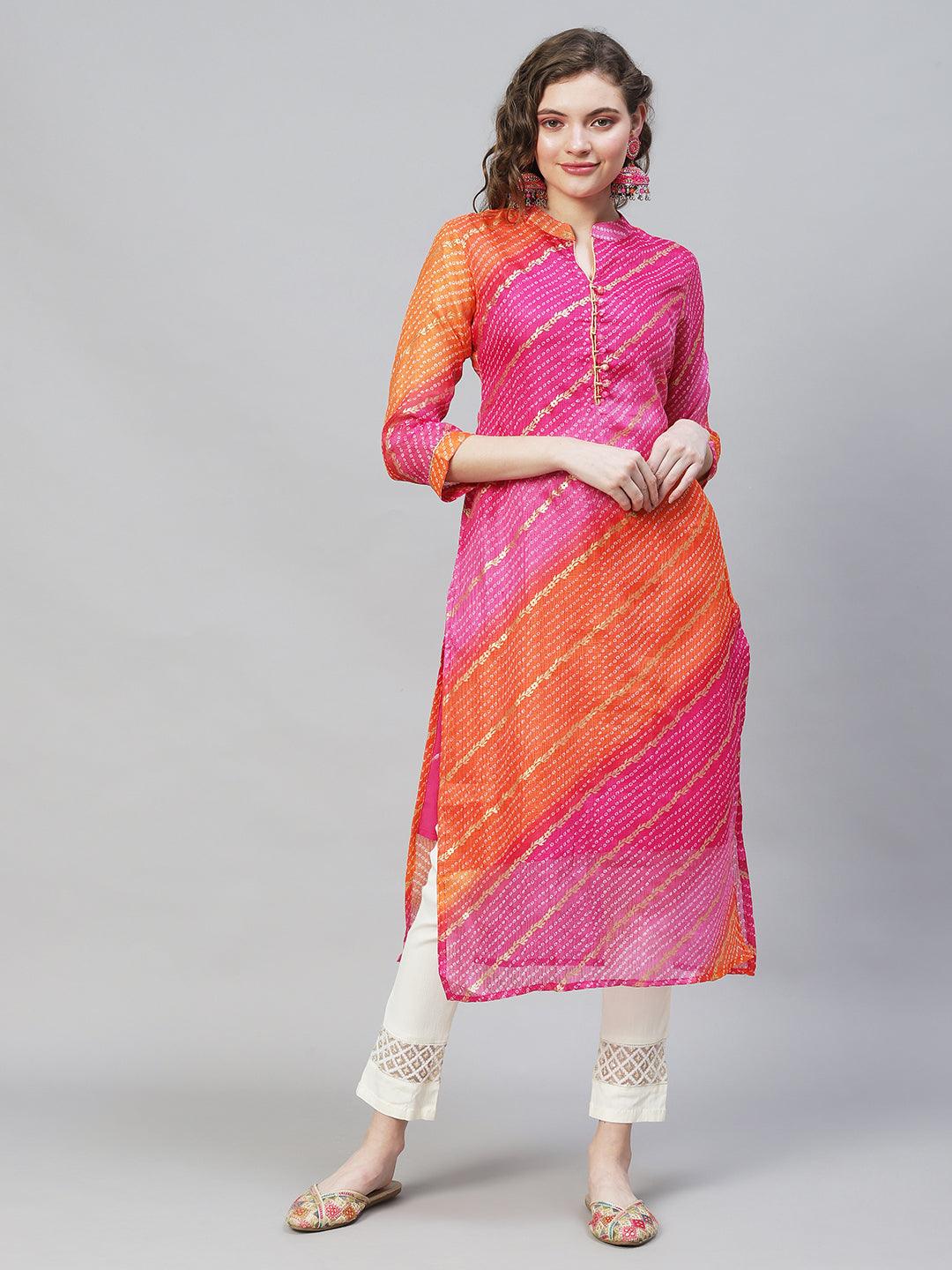 Bandhani Printed Straight Fit Kurta - Multi - Indiakreations