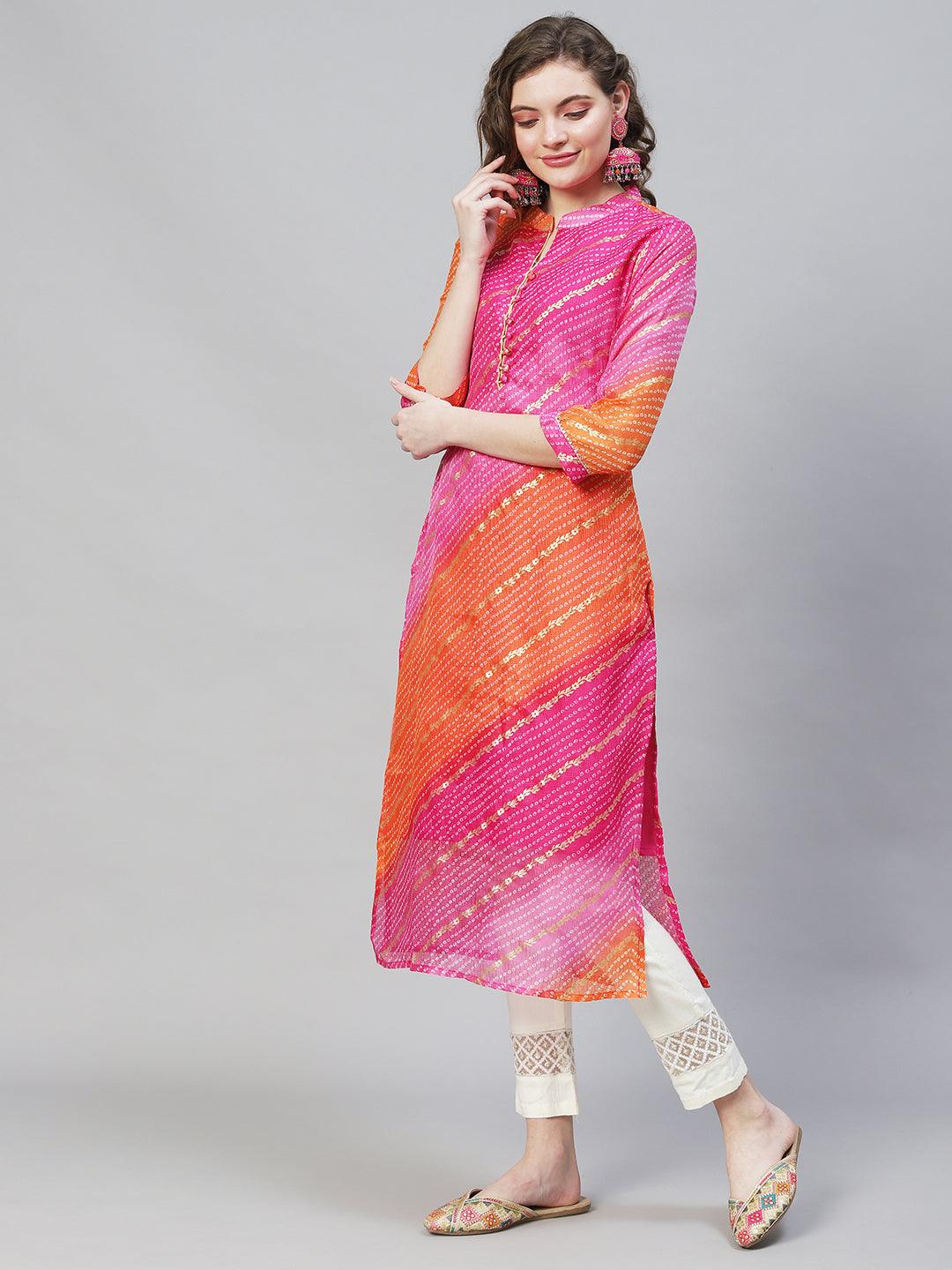 Bandhani Printed Straight Fit Kurta - Multi - Indiakreations