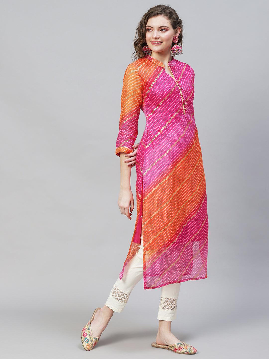 Bandhani Printed Straight Fit Kurta - Multi - Indiakreations