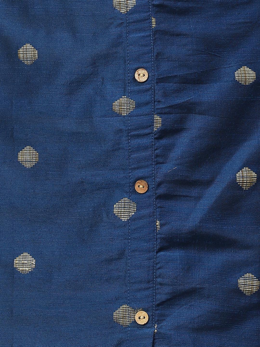 Ethnic Woven A-Line Kurta – Royal Blue - Indiakreations