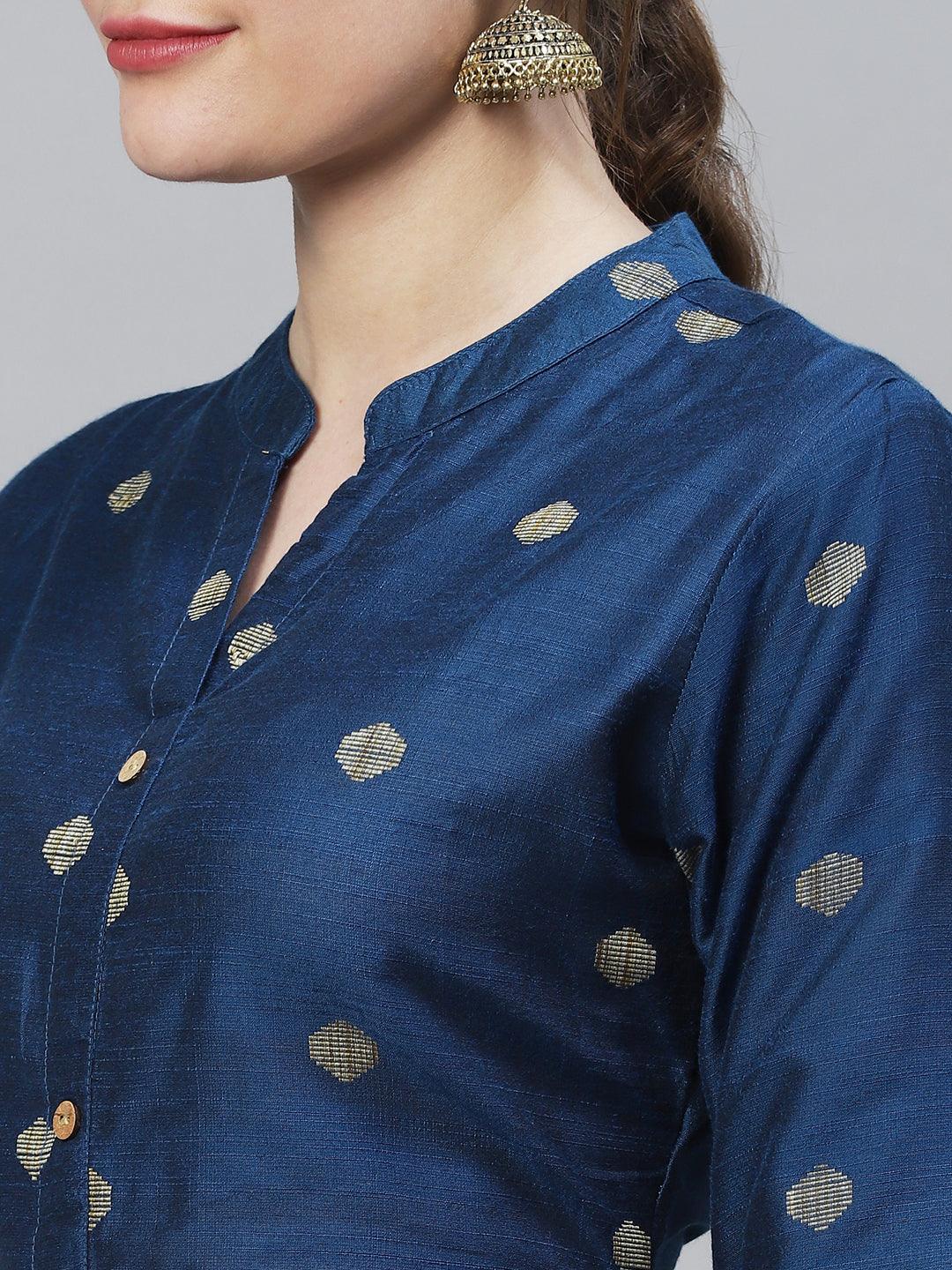 Ethnic Woven A-Line Kurta – Royal Blue - Indiakreations