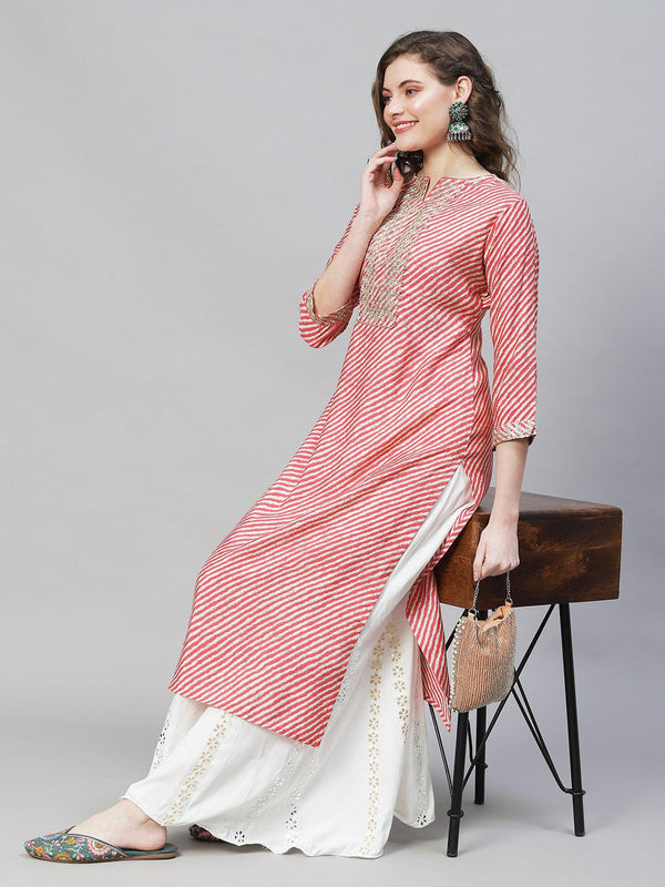 Leheriya Printed & Embroidered Straight Fit Kurta – Multi - Indiakreations