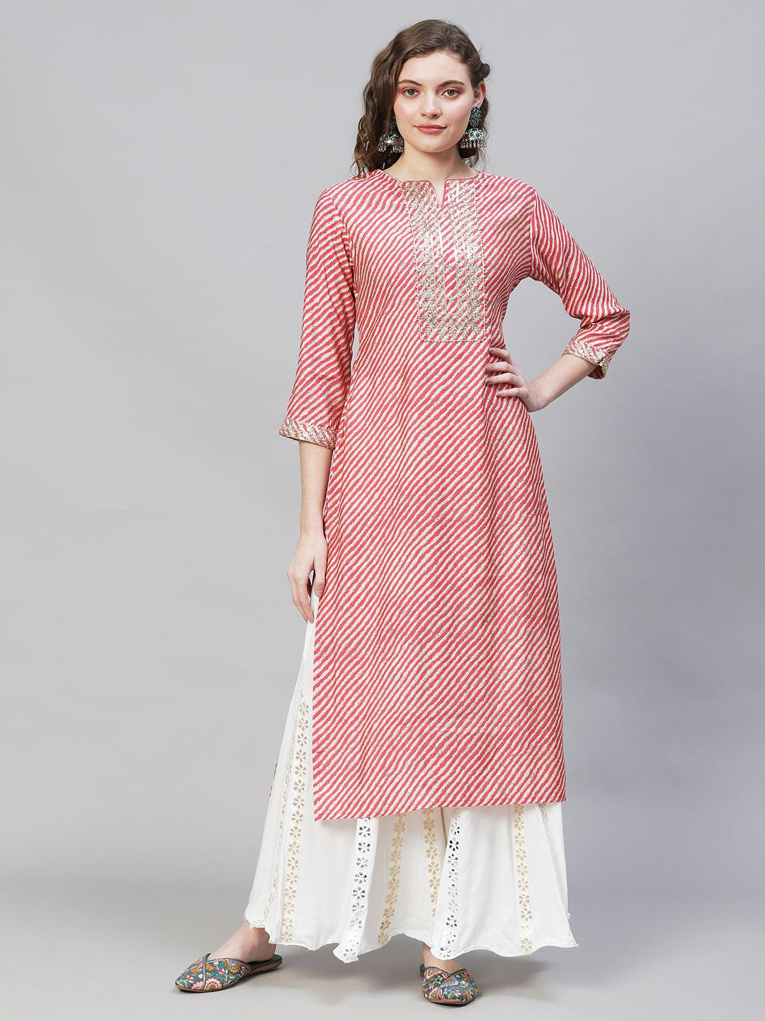 Leheriya Printed & Embroidered Straight Fit Kurta – Multi - Indiakreations