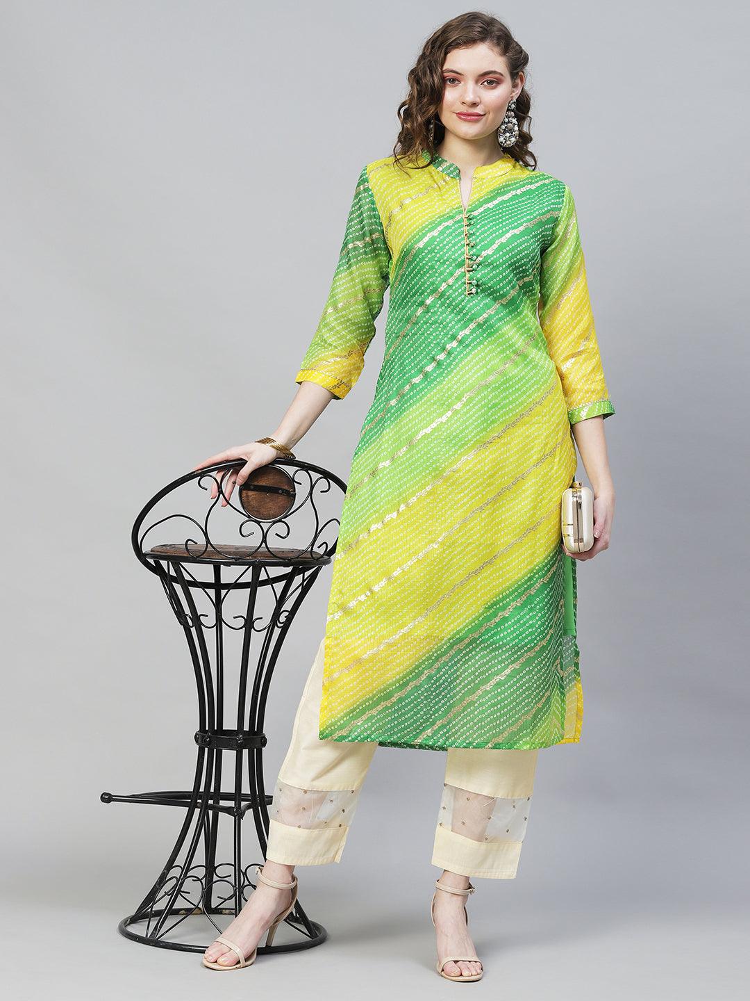 Bandhani Printed Straight Fit Kurta - Multi - Indiakreations