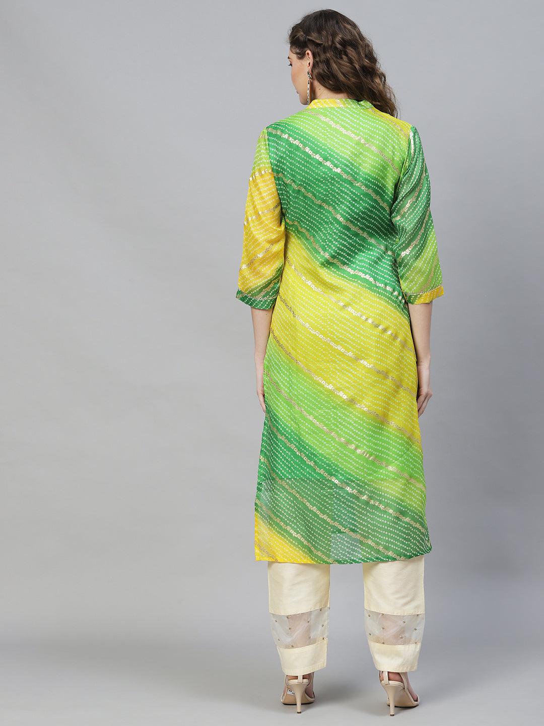 Bandhani Printed Straight Fit Kurta - Multi - Indiakreations