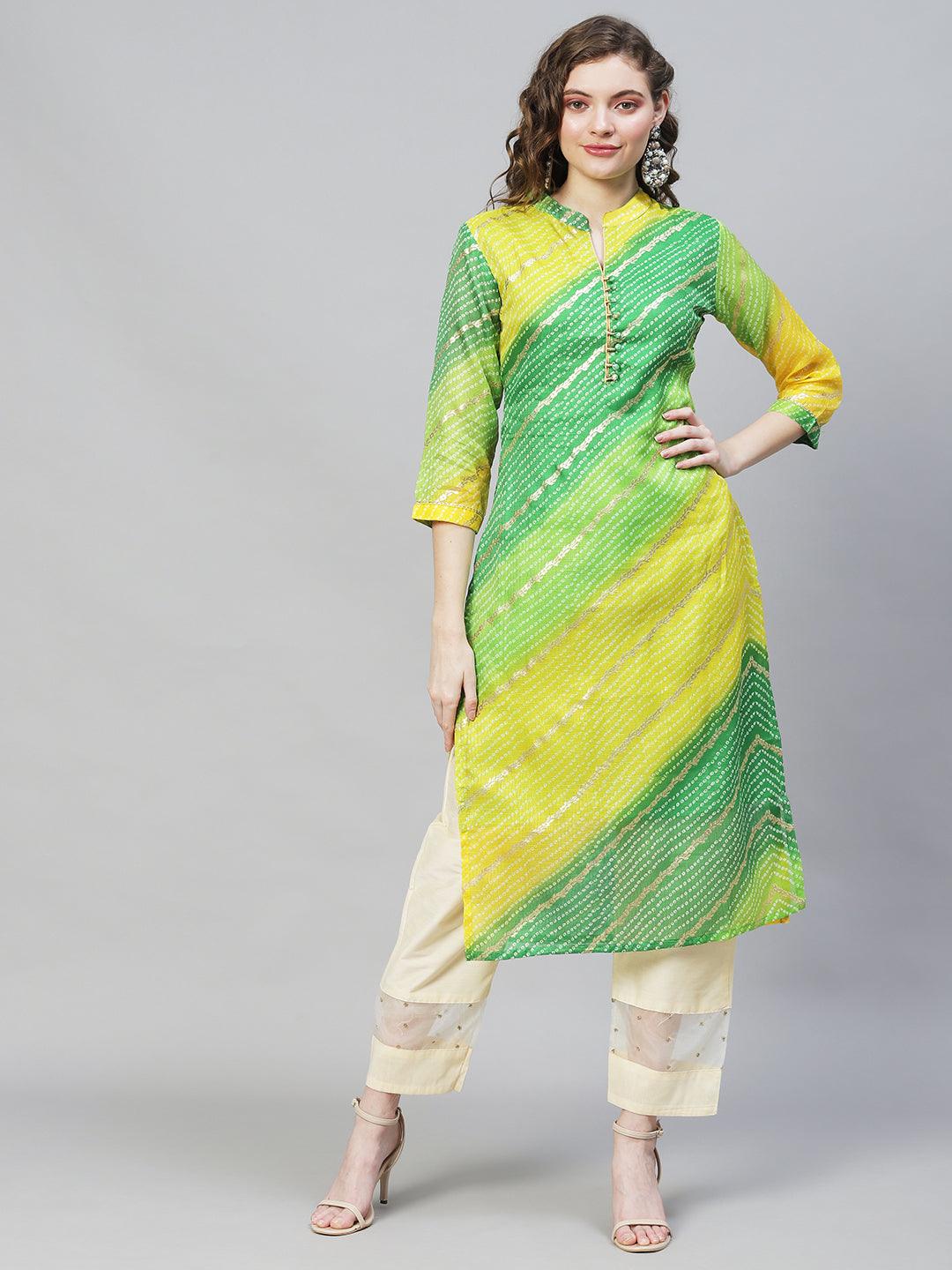 Bandhani Printed Straight Fit Kurta - Multi - Indiakreations