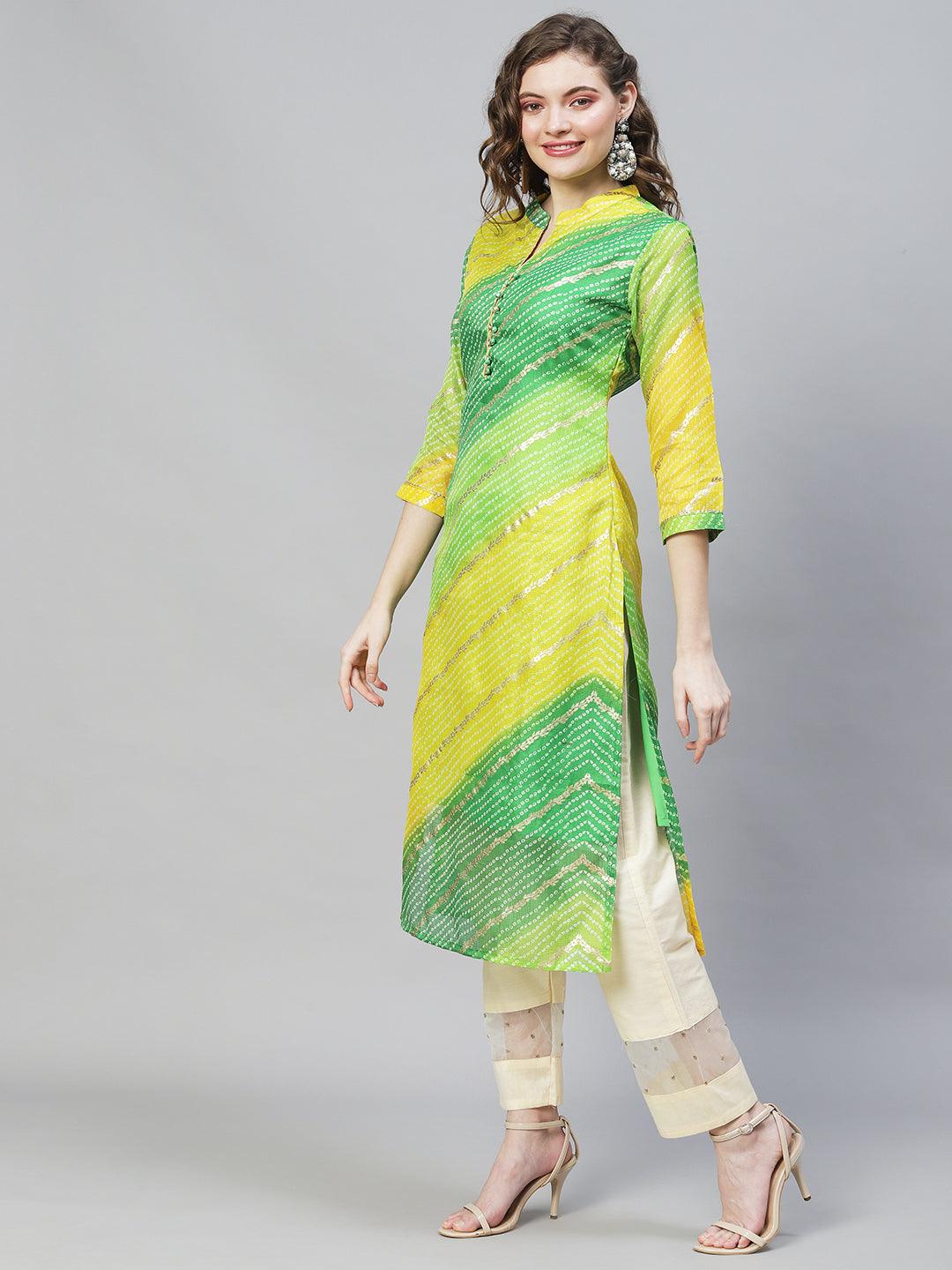 Bandhani Printed Straight Fit Kurta - Multi - Indiakreations