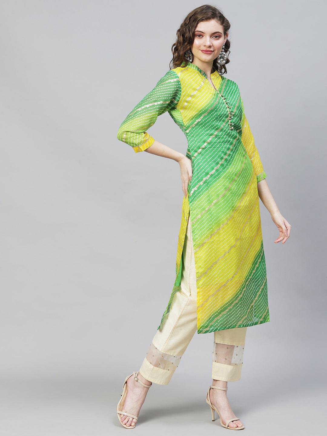 Bandhani Printed Straight Fit Kurta - Multi - Indiakreations