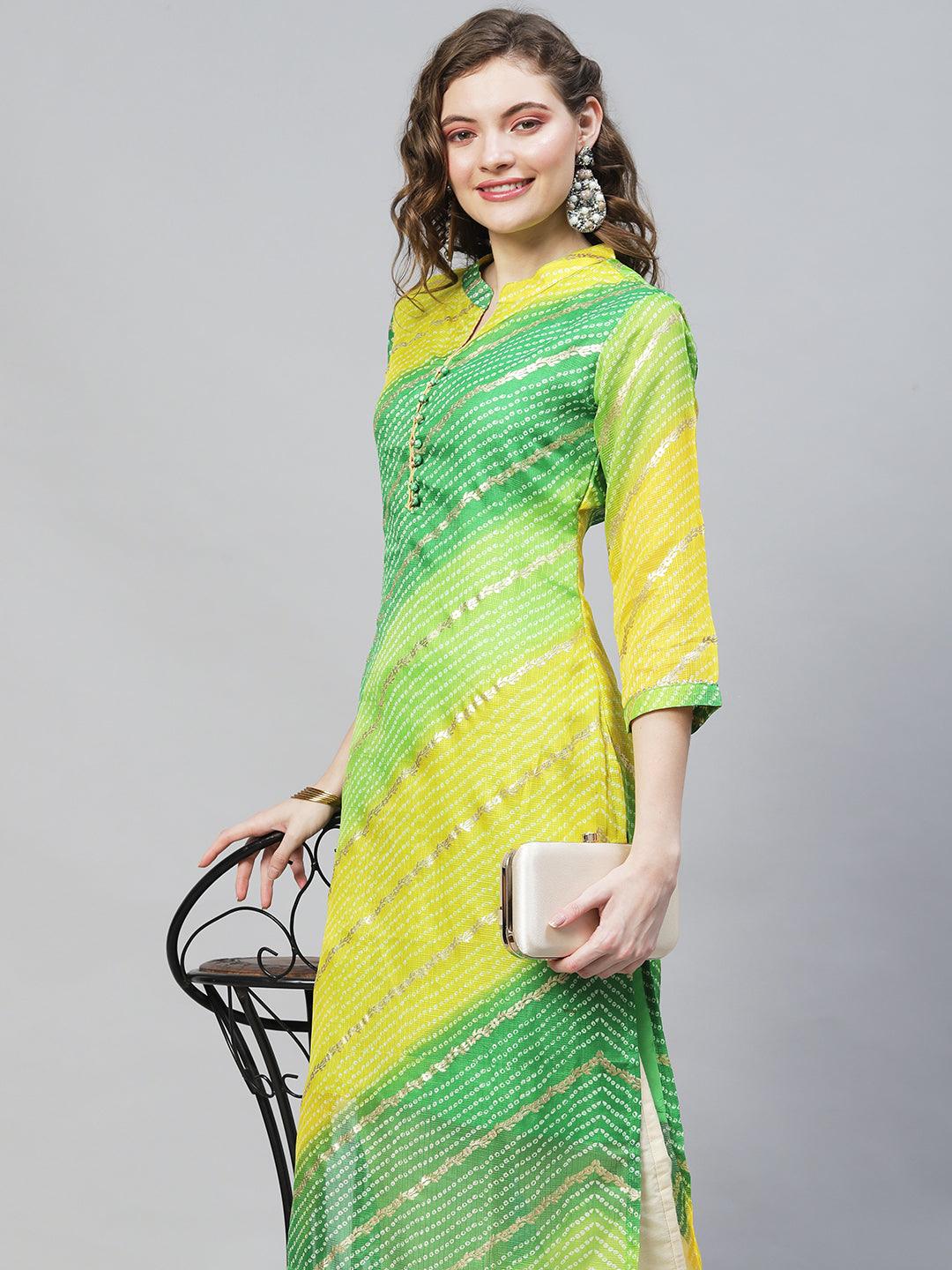 Bandhani Printed Straight Fit Kurta - Multi - Indiakreations