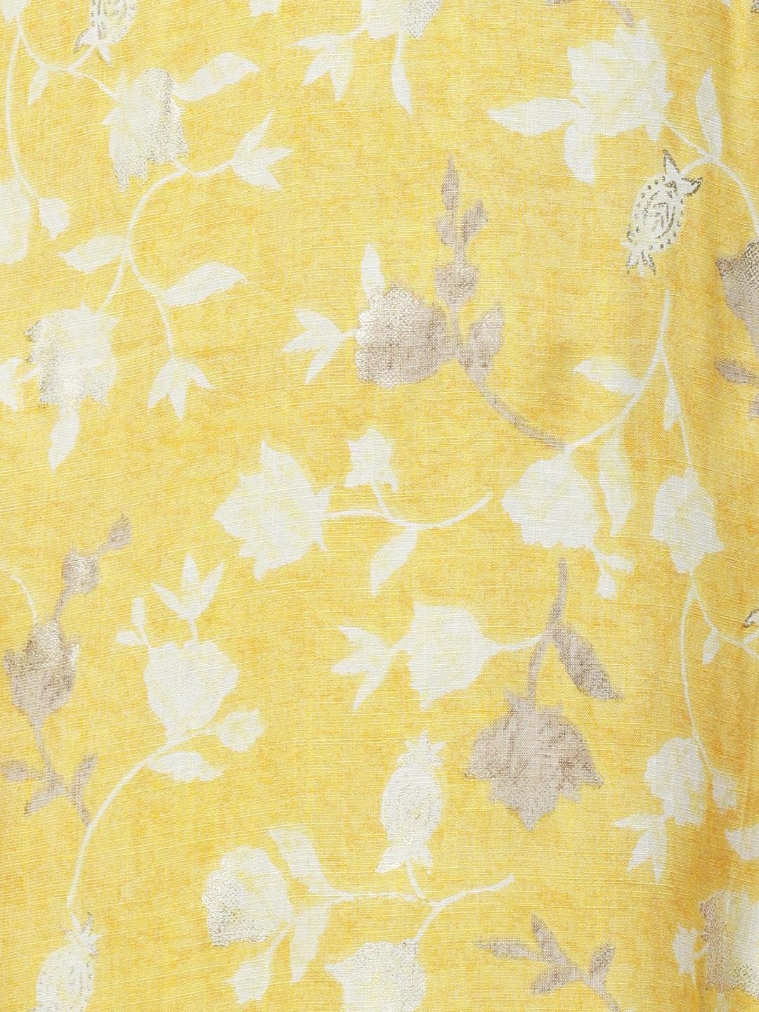 Floral Printed Straight Fit Kurta - Yellow - Indiakreations