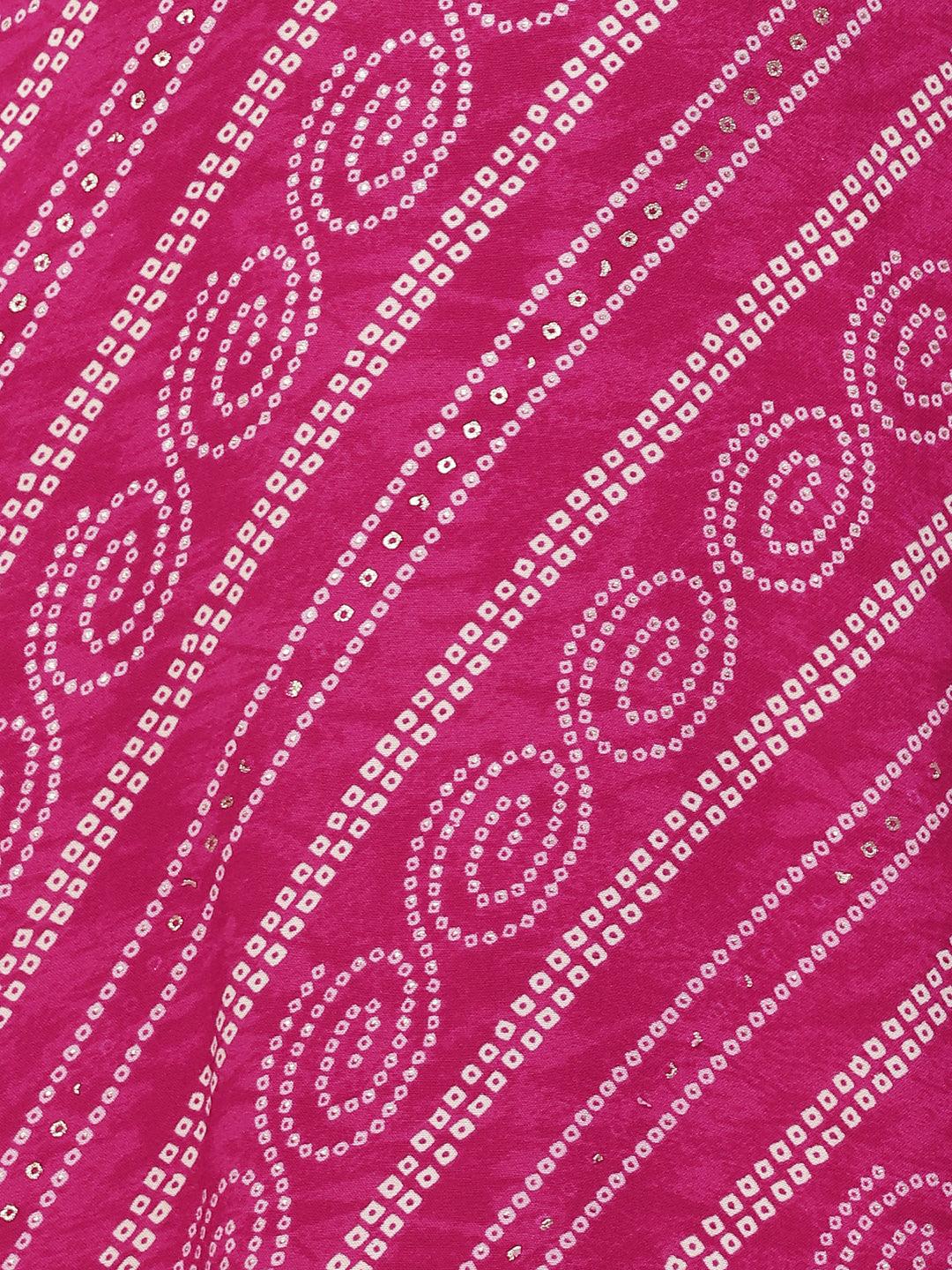 Bandhani Printed & Embroidered Straight Fit Kurta - Magenta - Indiakreations