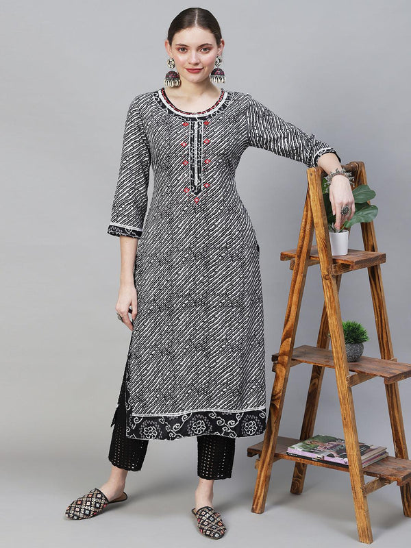 Ethnic Printed & Embroidered Straight Fit Kurta - Multi - Indiakreations