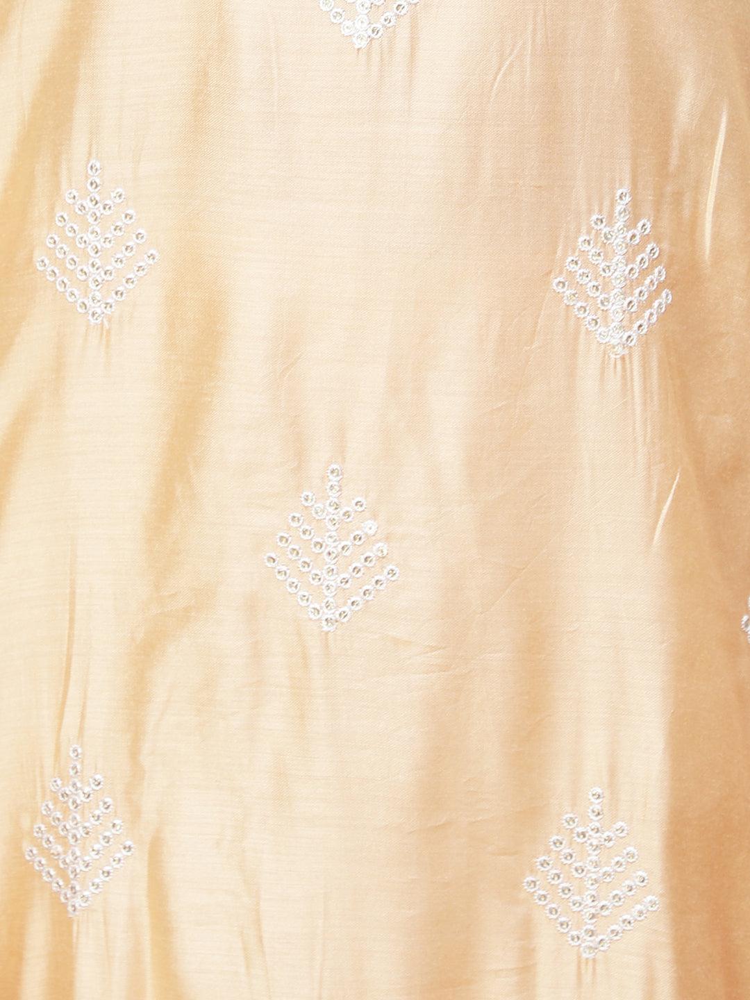 Ethnic Hand Embroidered Straight Kurta with Pants & Dupatta - Peach - Indiakreations