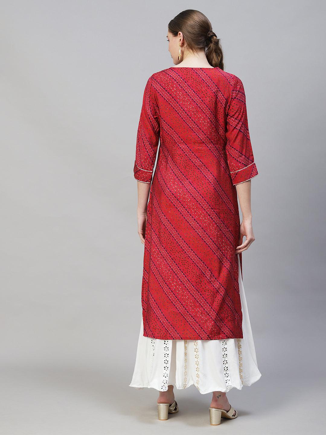 Ethnic Printed & Embroidered Straight Fit Kurta – Multi - Indiakreations