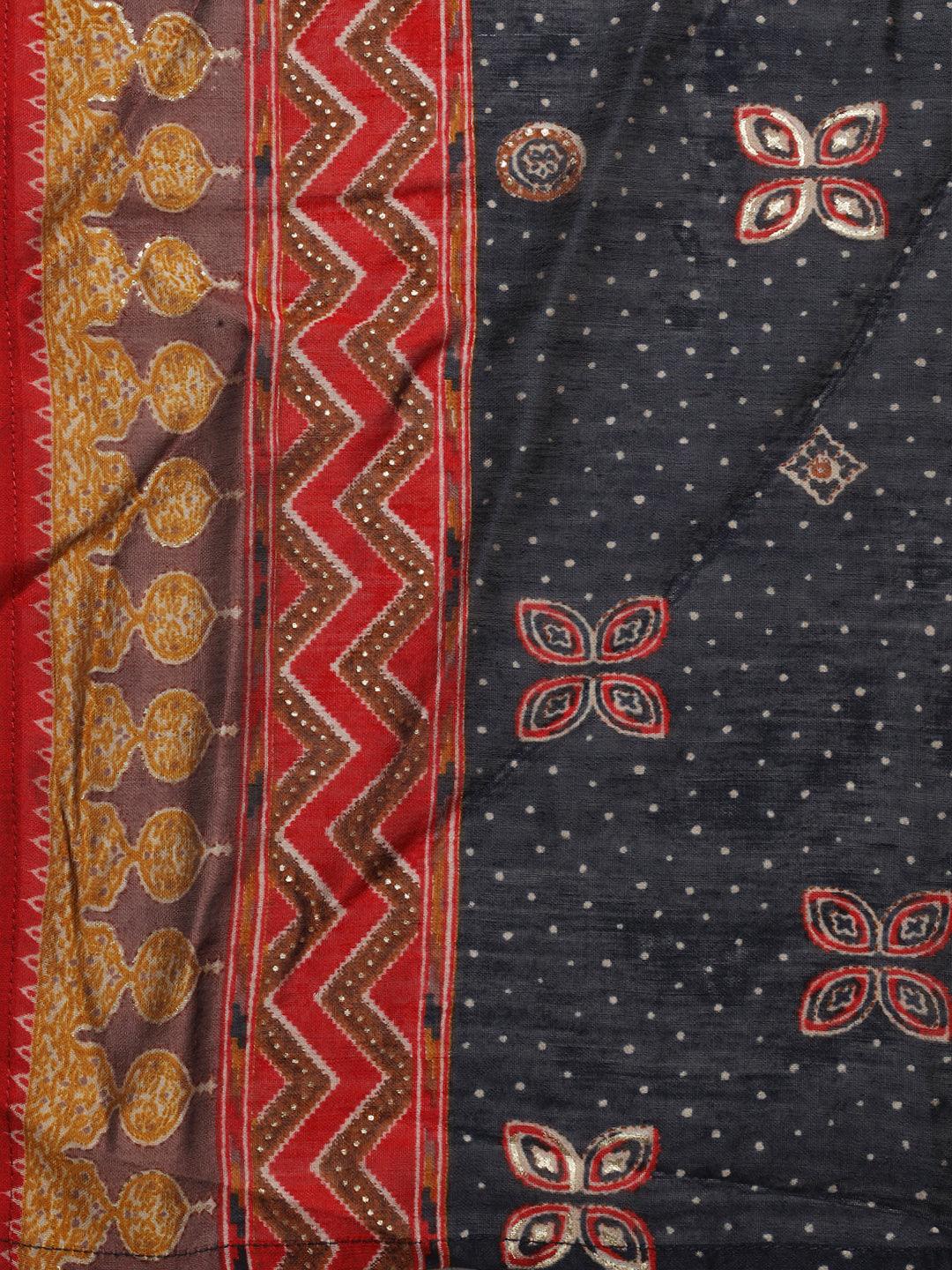 Ethnic Printed & Hand Embroidered Kurta with Pants & Dupatta - Multi - Indiakreations