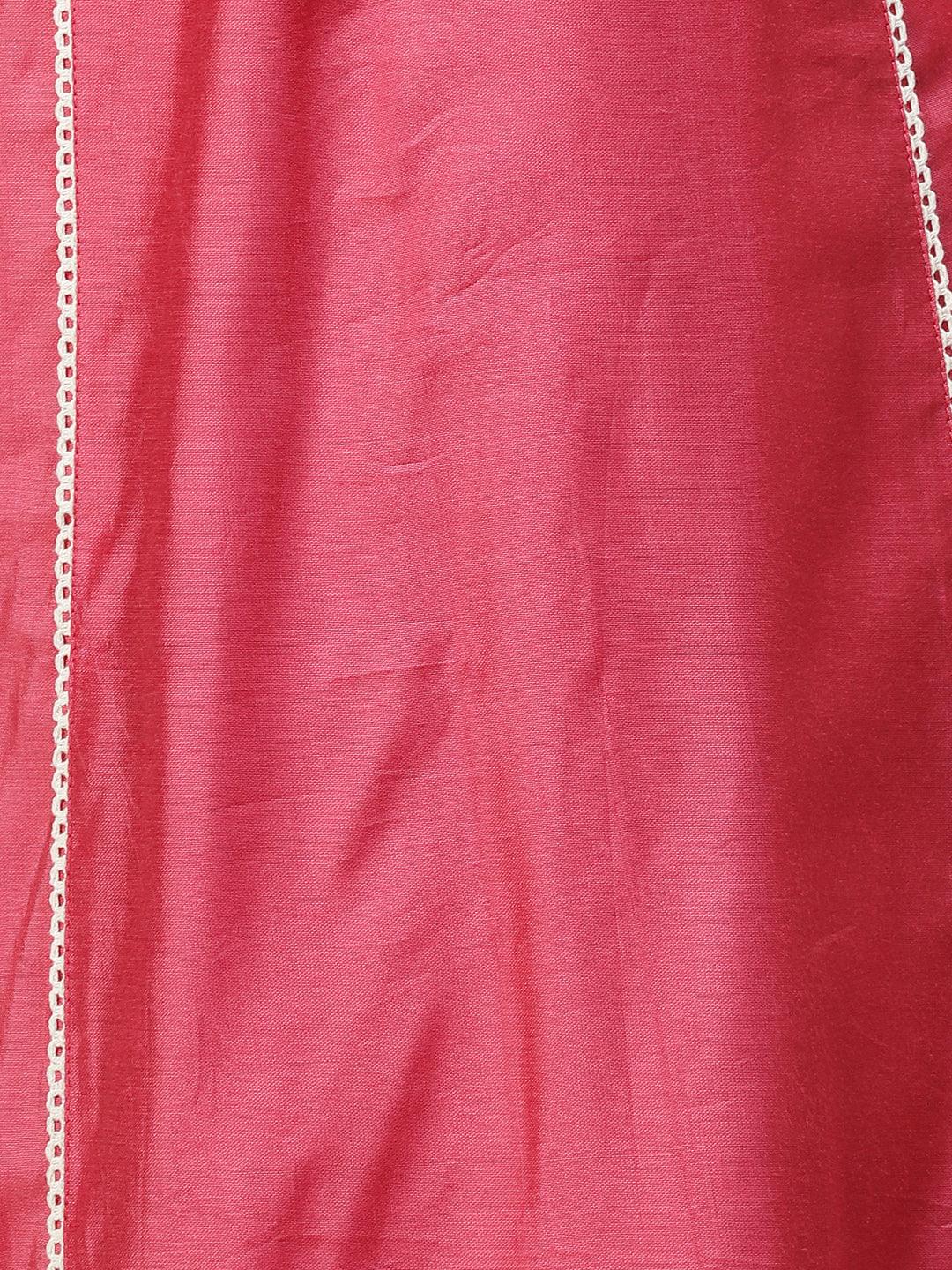 Ethnic A-Line Kurta with Pants & Dupatta - Pink - Indiakreations