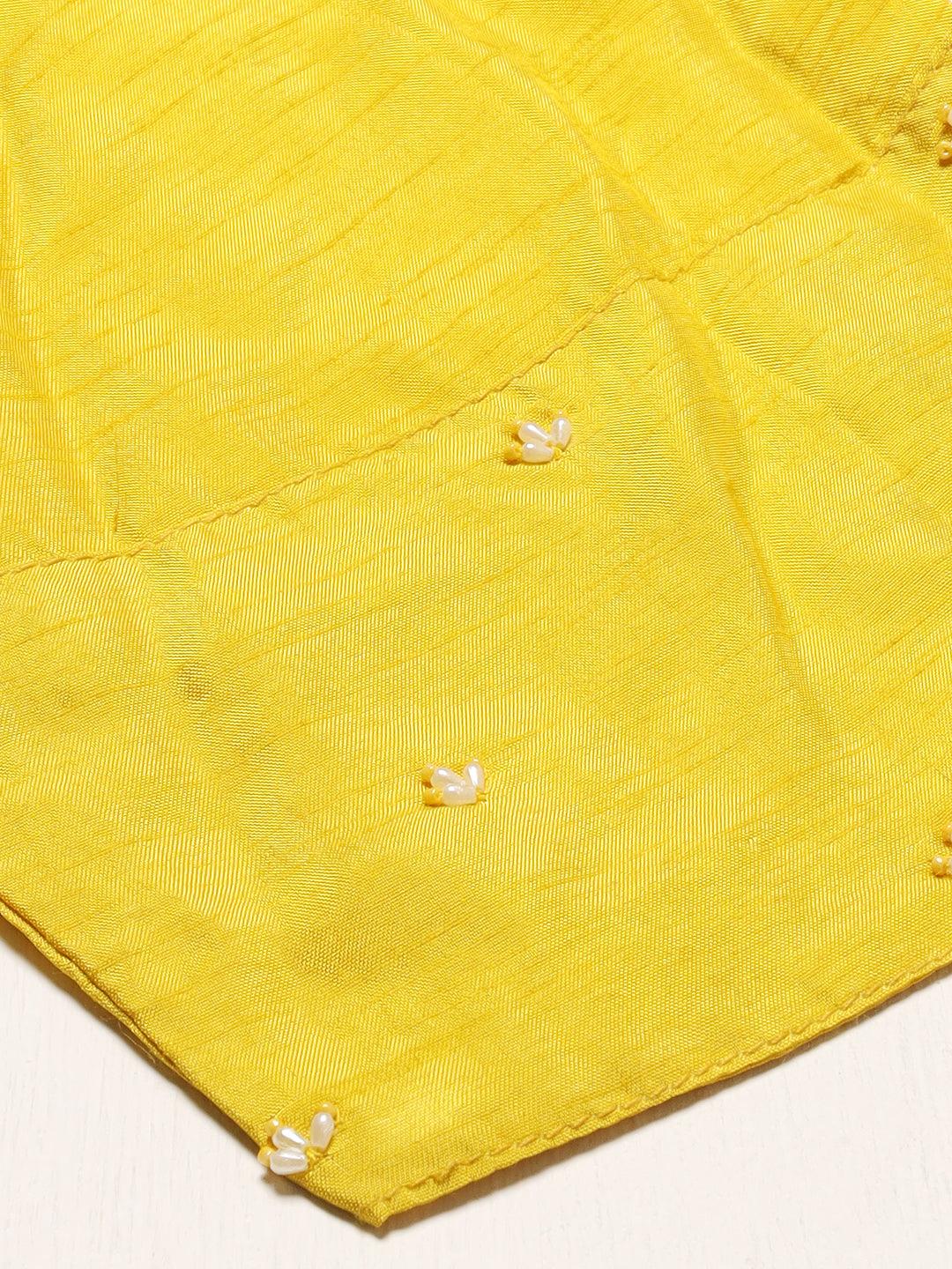 Floral Hand Embroidered Straight Kurta with Pants & Dupatta - Yellow - Indiakreations