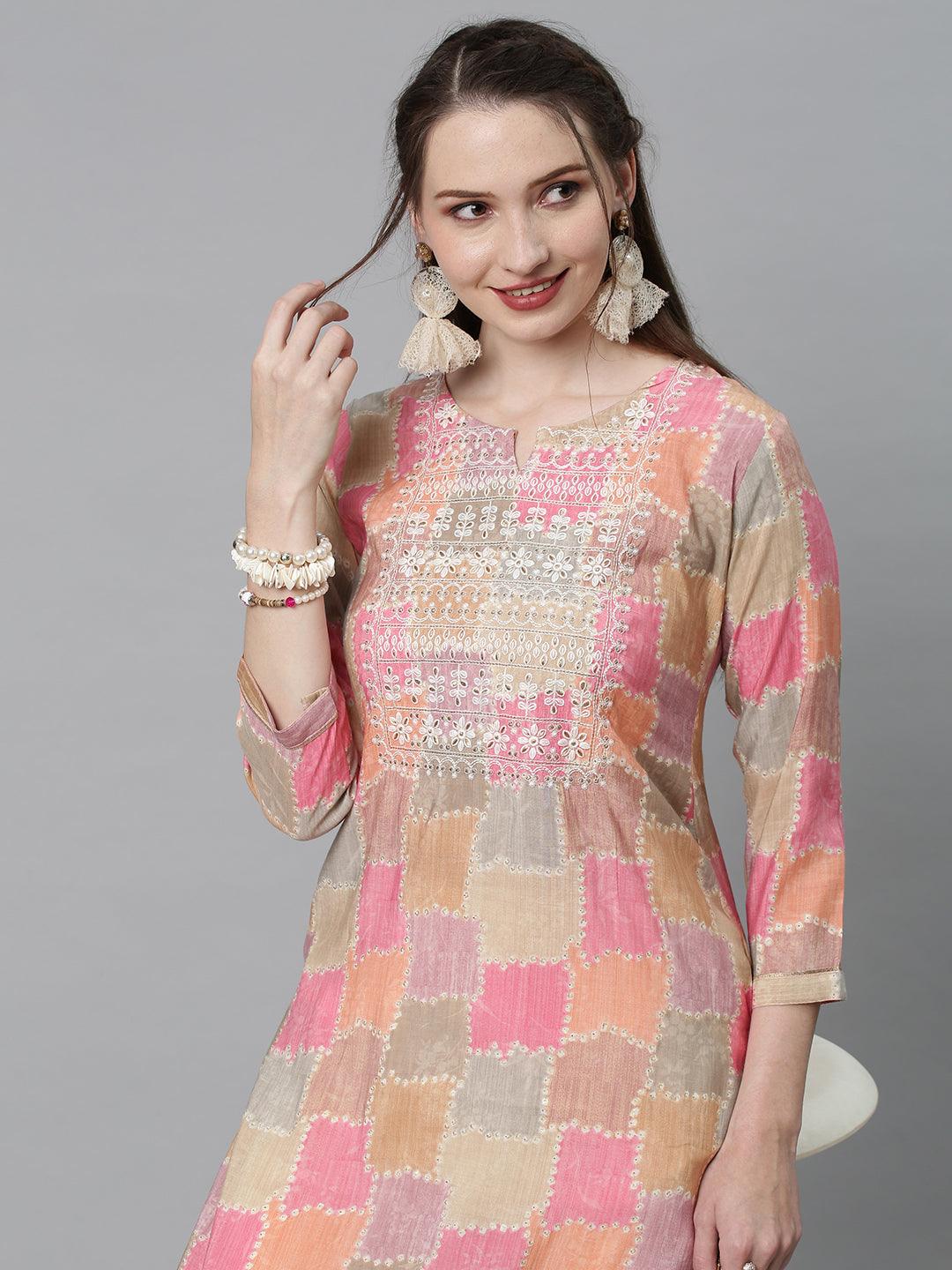 Ethnic Printed & Embroidered Straight Fit Kurta – Multi - Indiakreations