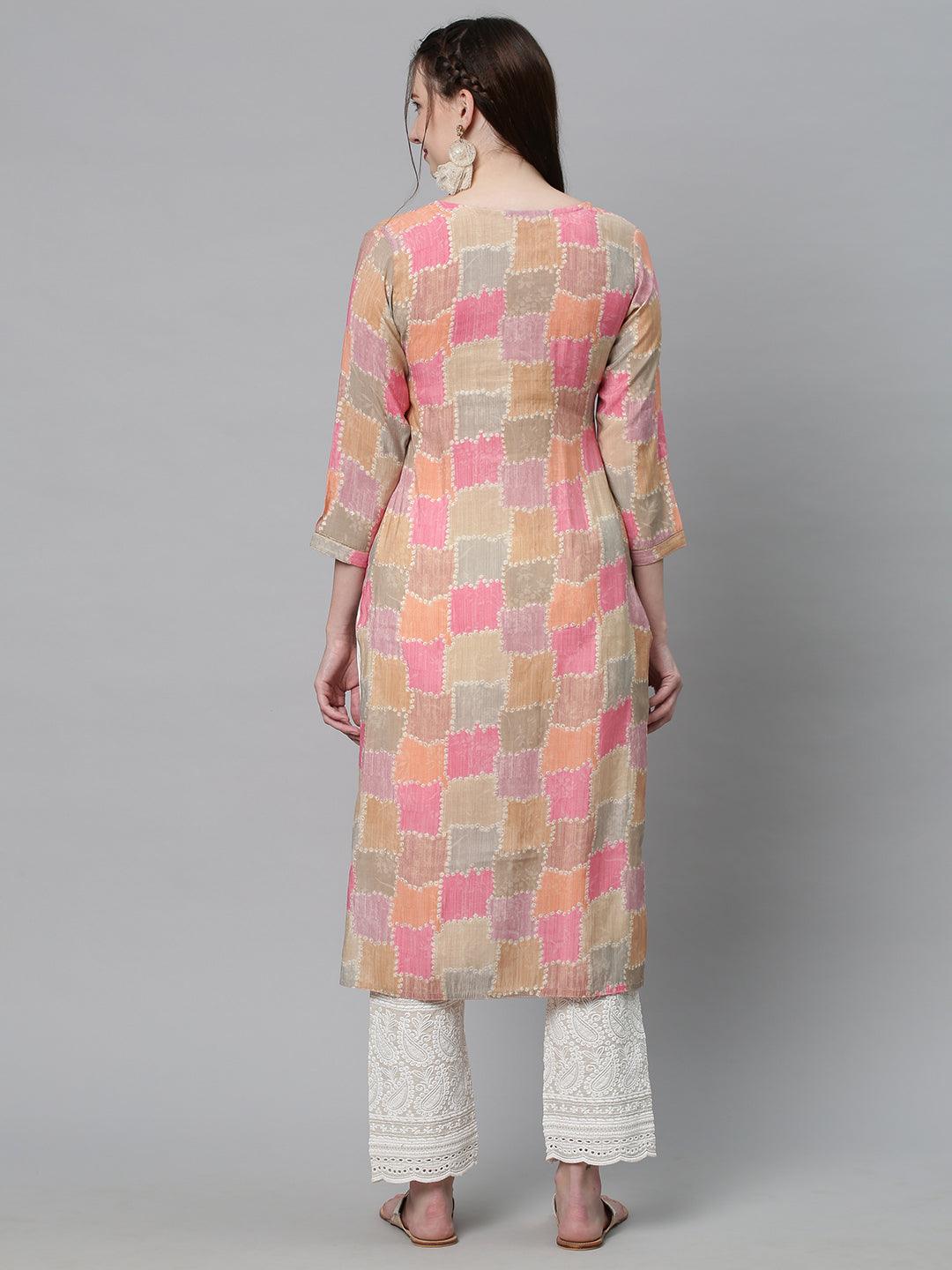 Ethnic Printed & Embroidered Straight Fit Kurta – Multi - Indiakreations