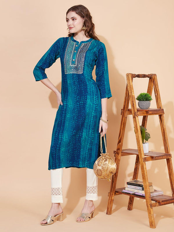 Ethnic Printed & Embroidered Straight Fit Kurta – Multi - Indiakreations