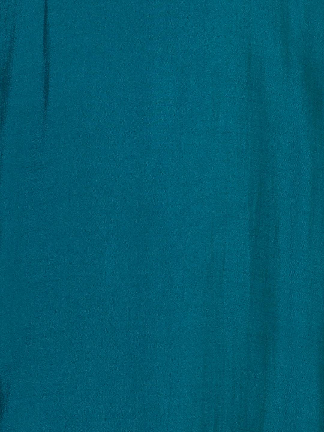 Ethnic Embroidered Straight Kurta with Pants & Dupatta - Teal Green - Indiakreations