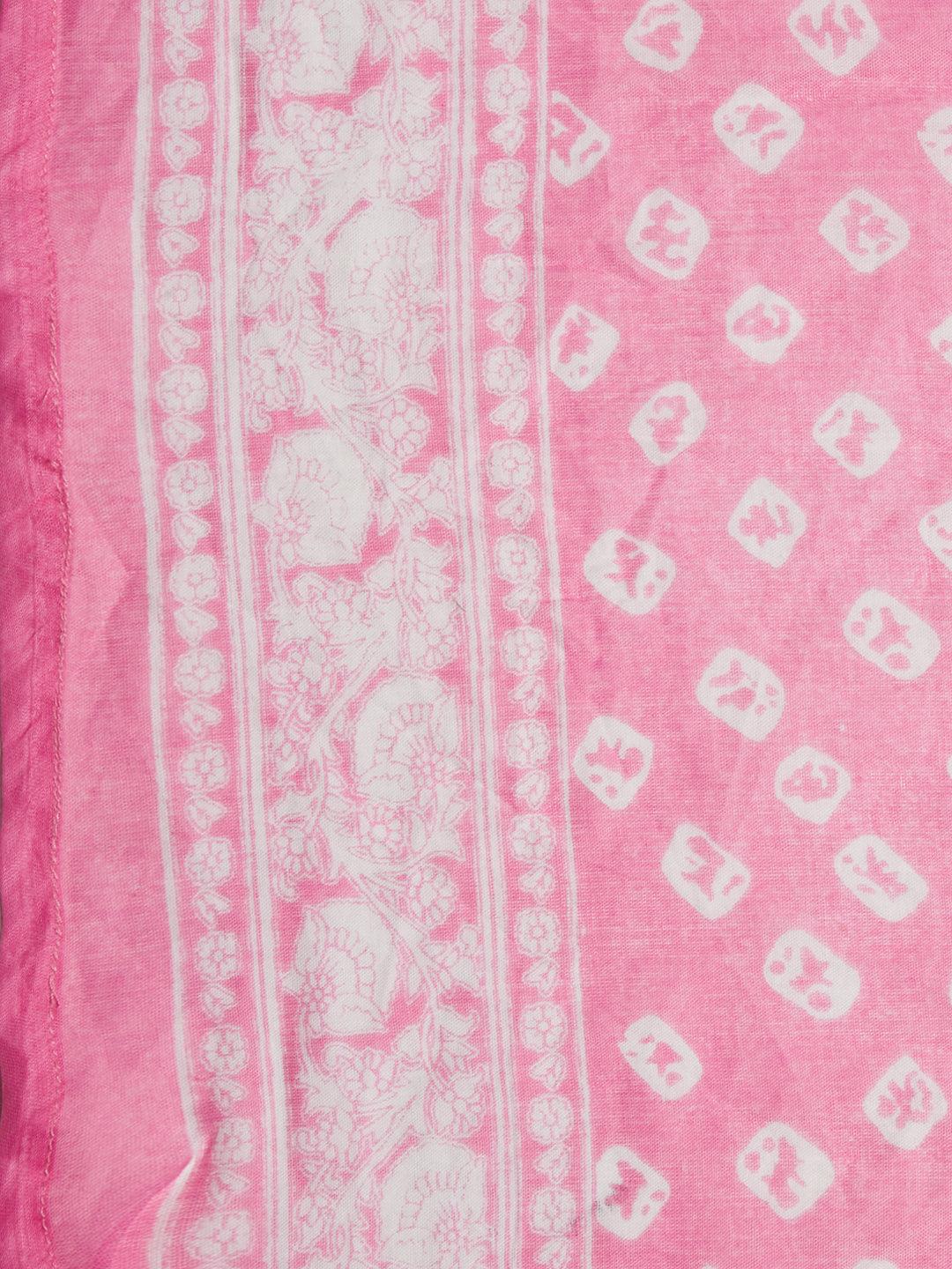 Bandhani Printed & Embroidered Kurta with Pants & Dupatta - Pink - Indiakreations