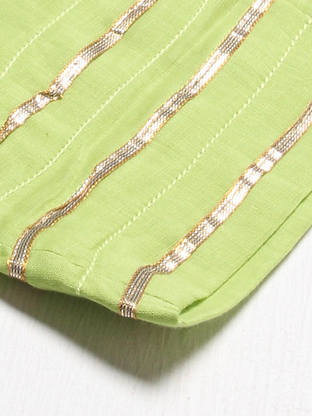 Ethnic Embroidered Flared Kurta with Pants & Dupatta - Light Green - Indiakreations