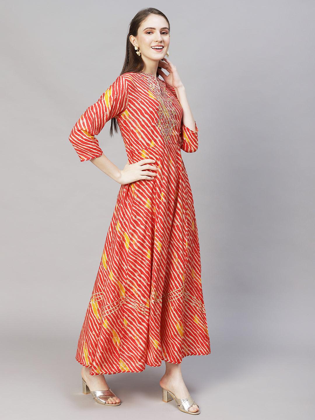 Leheriya Printed Anarkali Flared Maxi Dress - Multi - Indiakreations