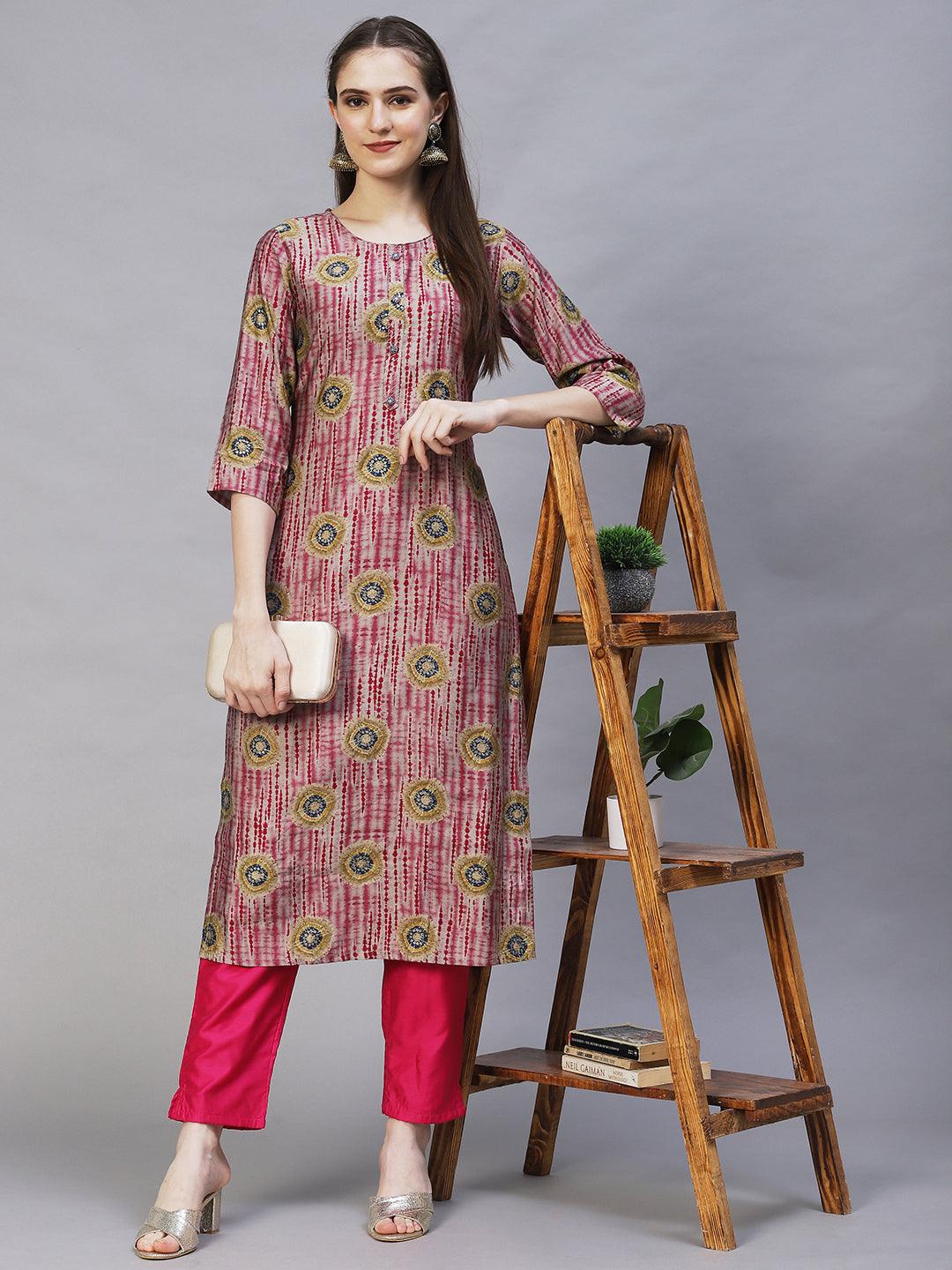 Tie-Dye Printed Straight Fit Kurta – Multi - Indiakreations