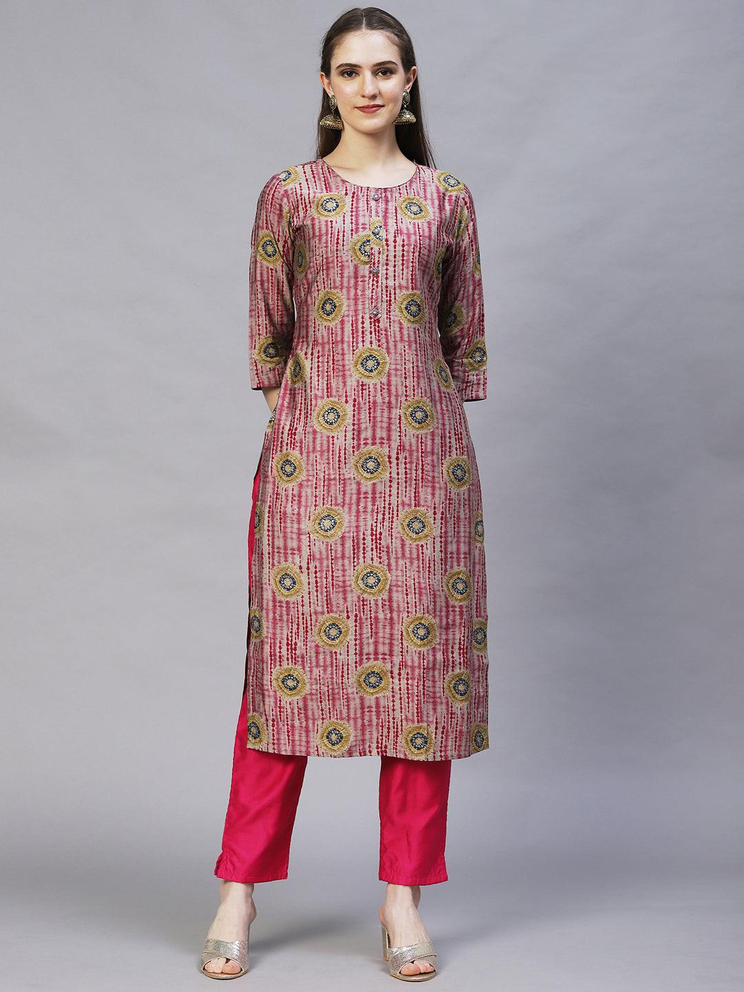 Tie-Dye Printed Straight Fit Kurta – Multi - Indiakreations