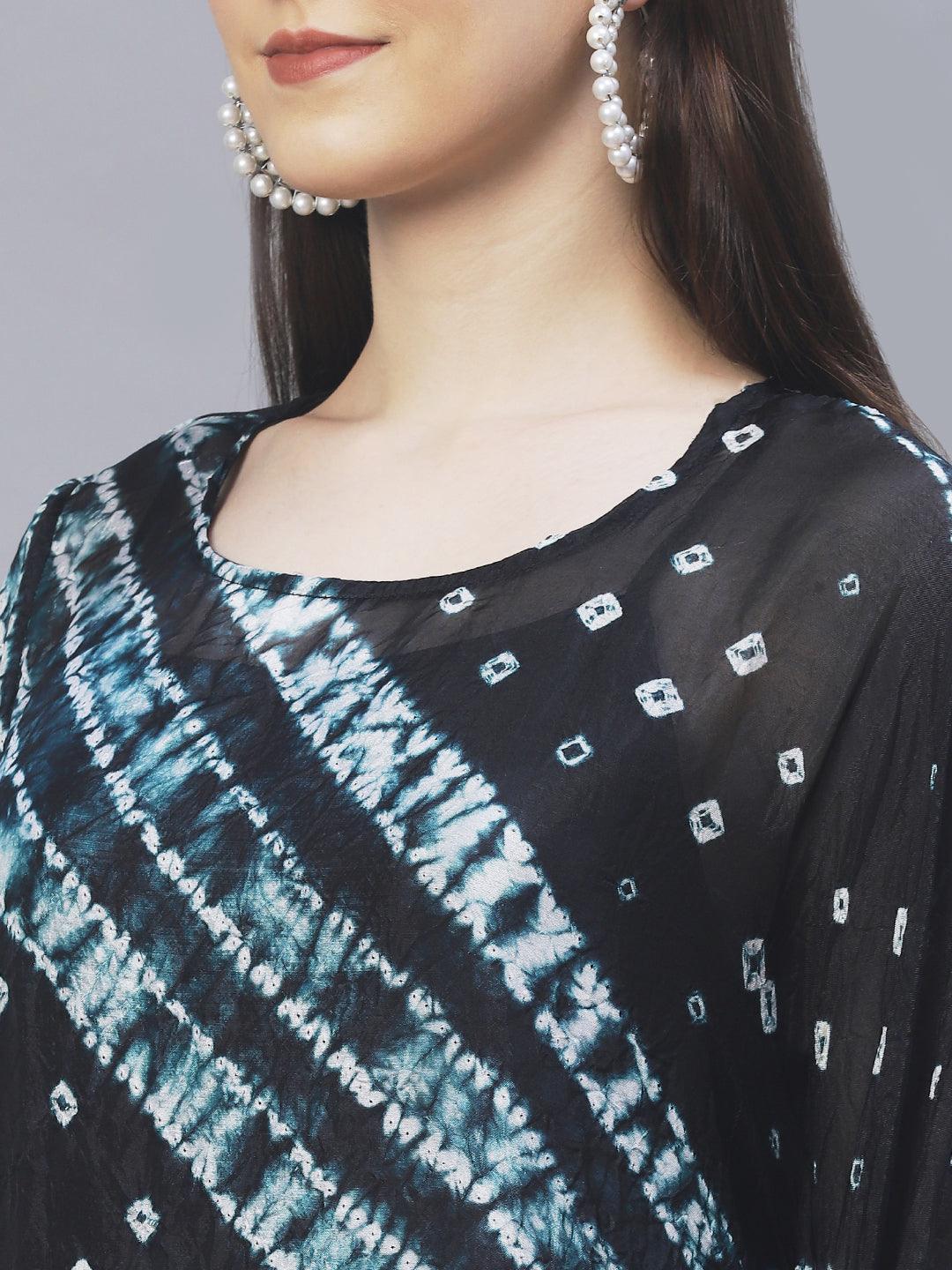 Tie-Dyed Kaftan Kurta with Pants - Black - Indiakreations