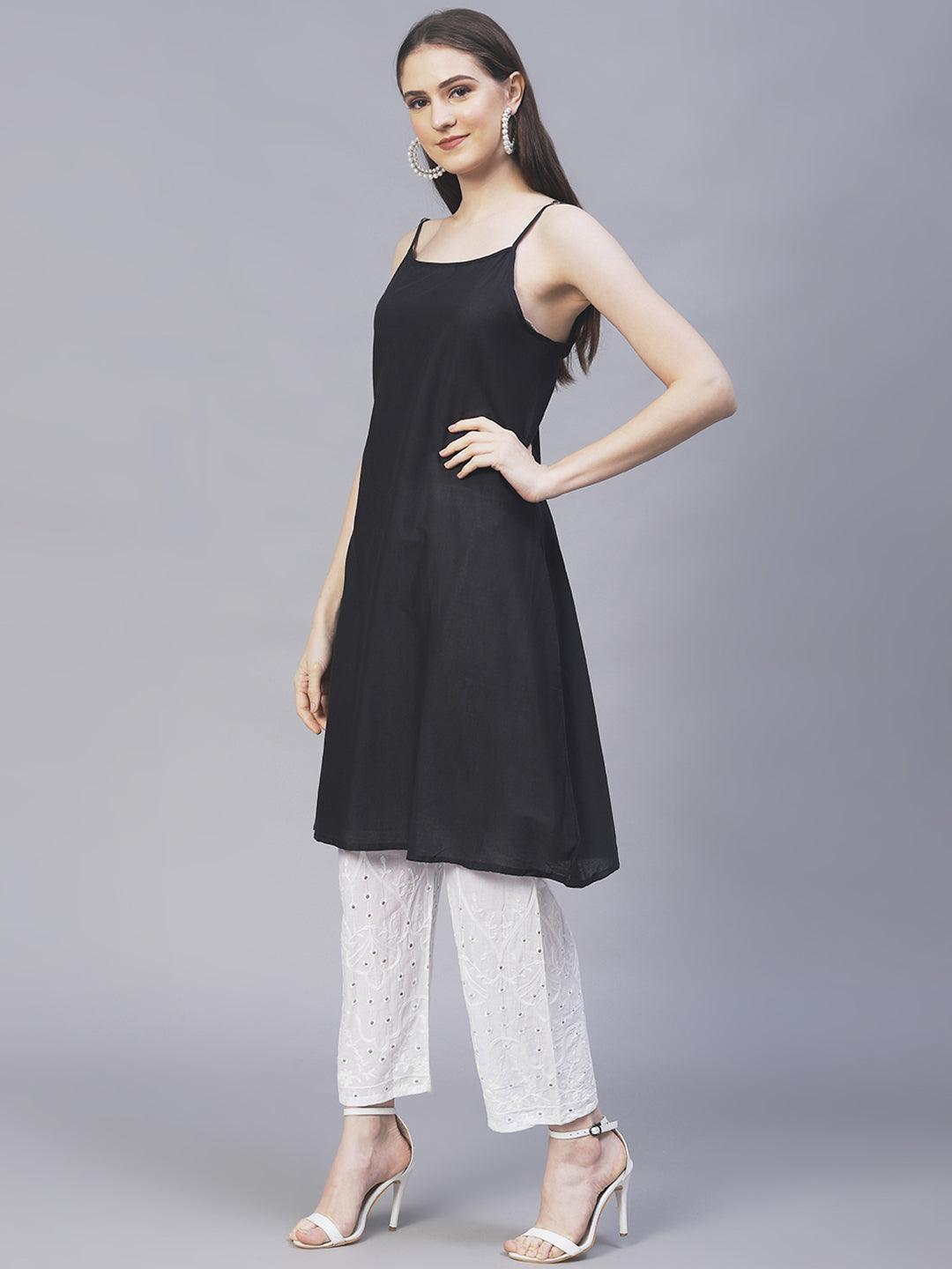 Tie-Dyed Kaftan Kurta with Pants - Black - Indiakreations