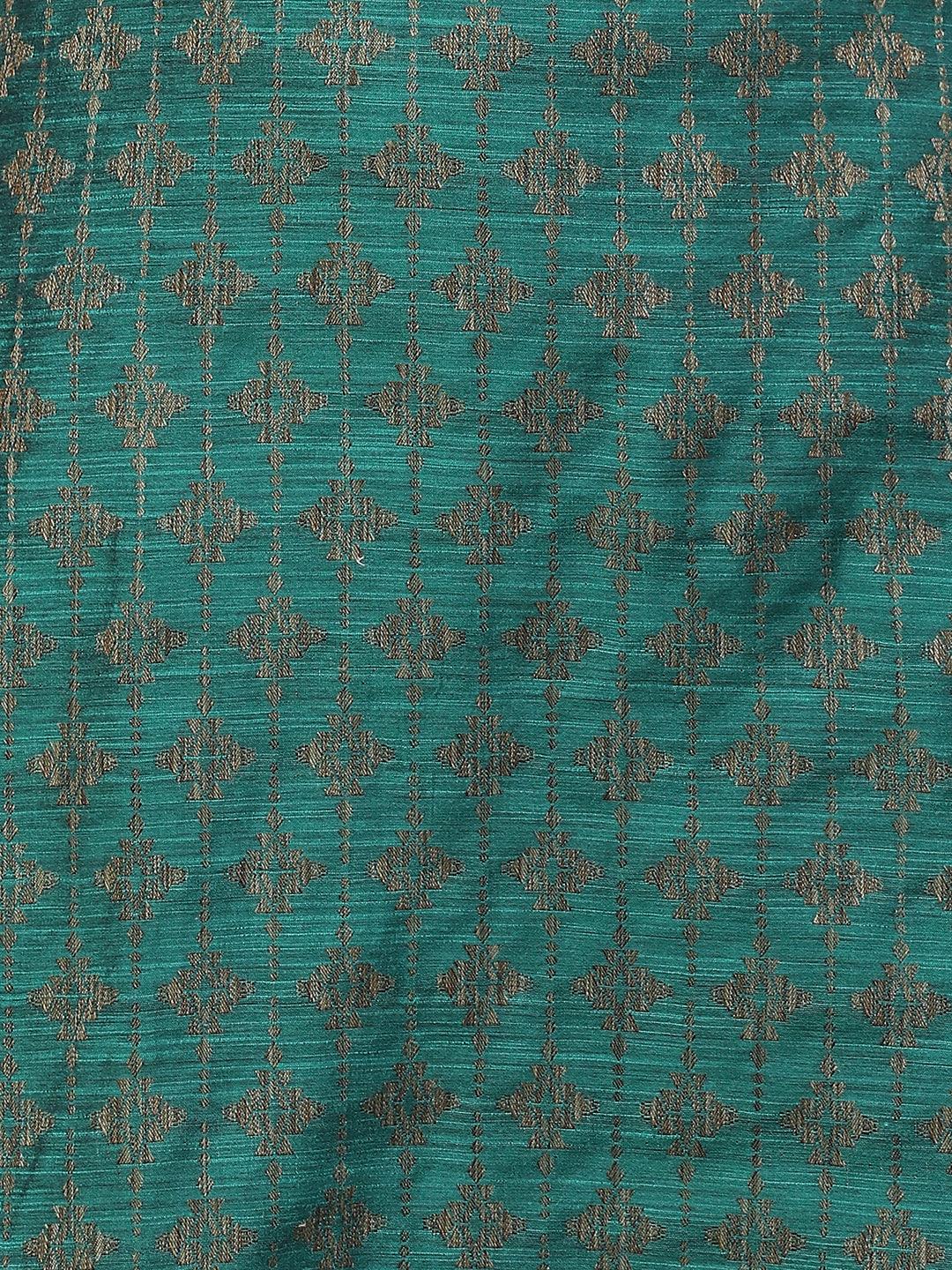 Ethnic Woven & Embroidered Straight Fit Kurta – Dark Green - Indiakreations