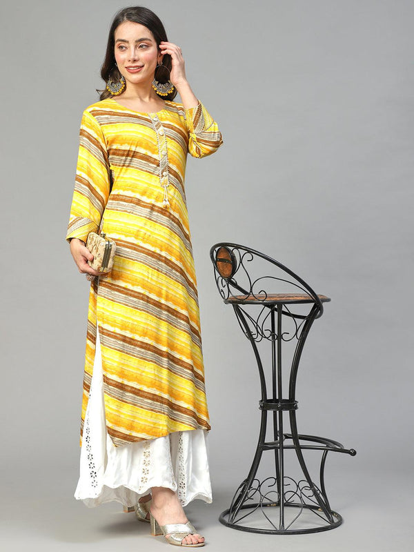 Stripes Printed & Embroidered Straight Fit Kurta – Multi - Indiakreations