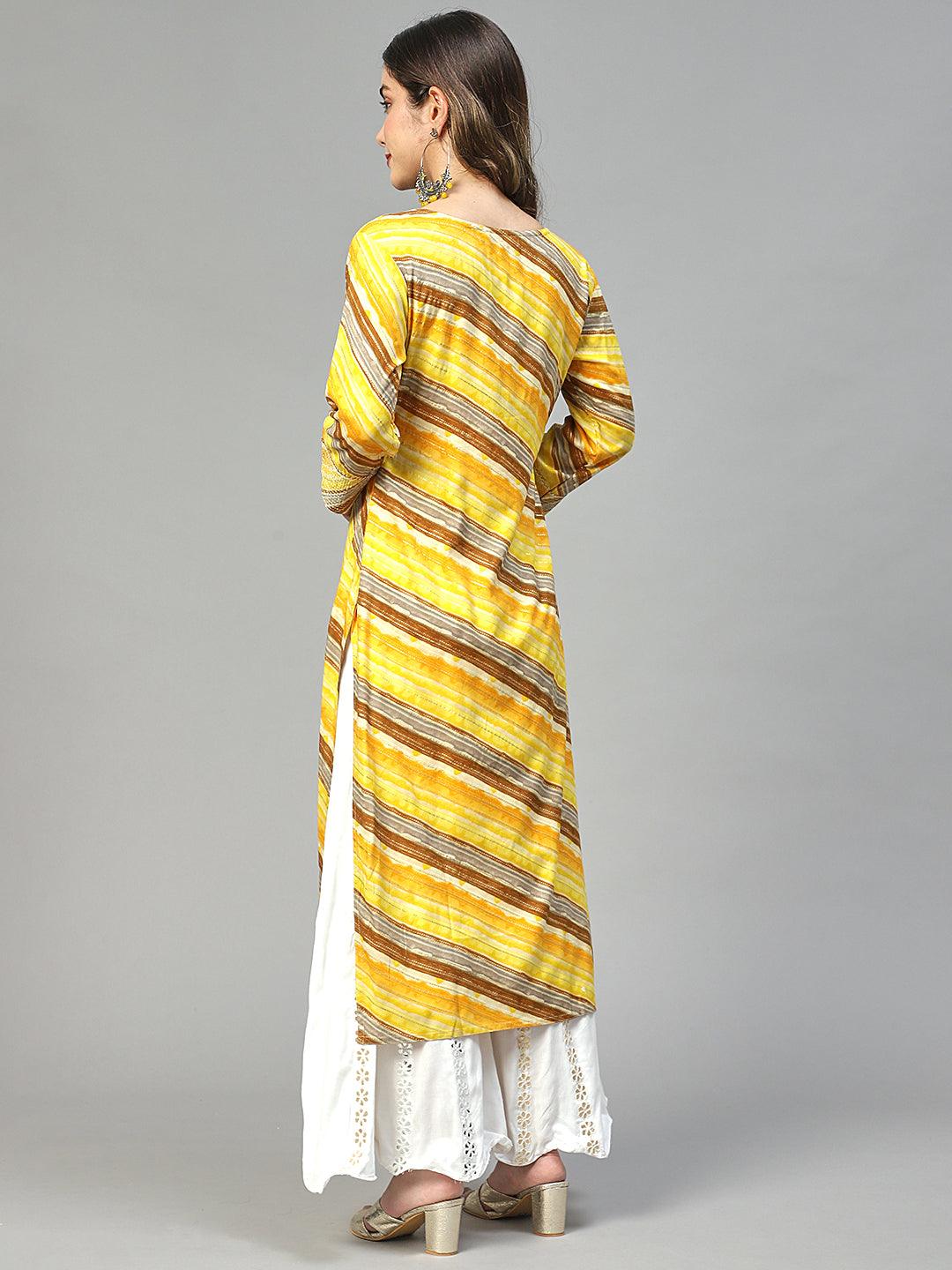 Stripes Printed & Embroidered Straight Fit Kurta – Multi - Indiakreations