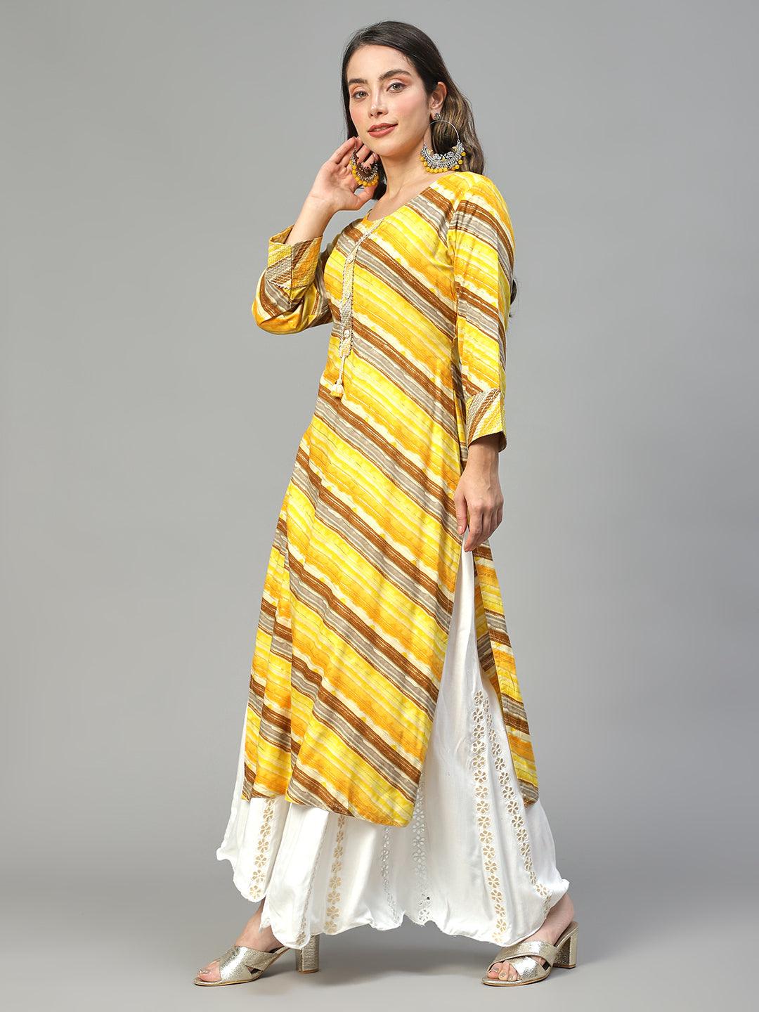 Stripes Printed & Embroidered Straight Fit Kurta – Multi - Indiakreations